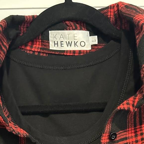 Kate Hewko Black / Red Plaid Long Shirt / Mini Dress w/ attached tank - Size L - Picture 9 of 13